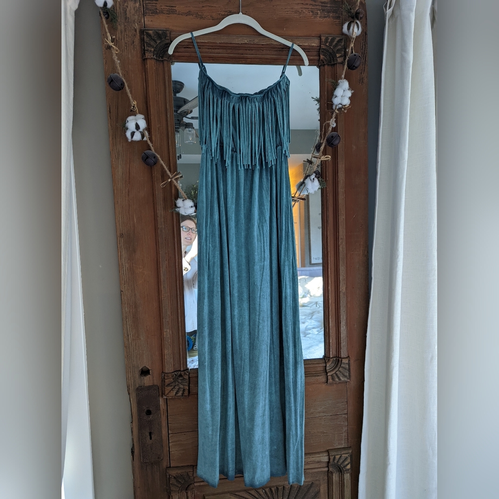 Strapless fringe maxi dress